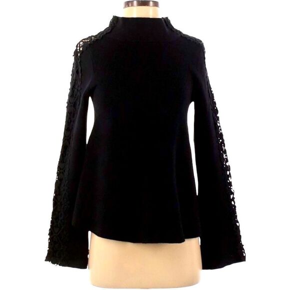 Anthropologie Knitted & Knotted Crochet Trim Mock Neck Sweater - Picture 2 of 12